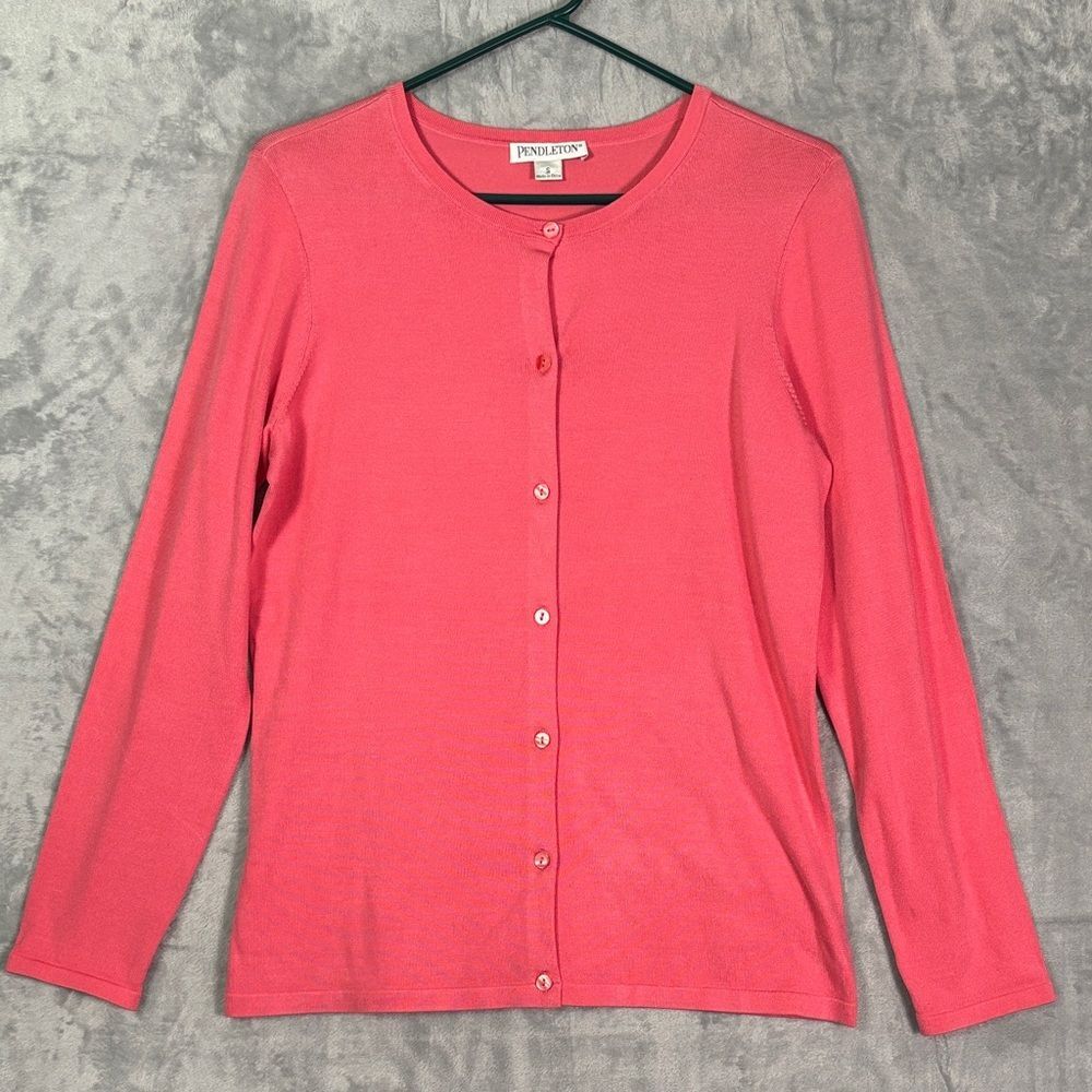 Pendleton Pink Full Botton Front Crew Neck Silk Blend Sweater Size Small